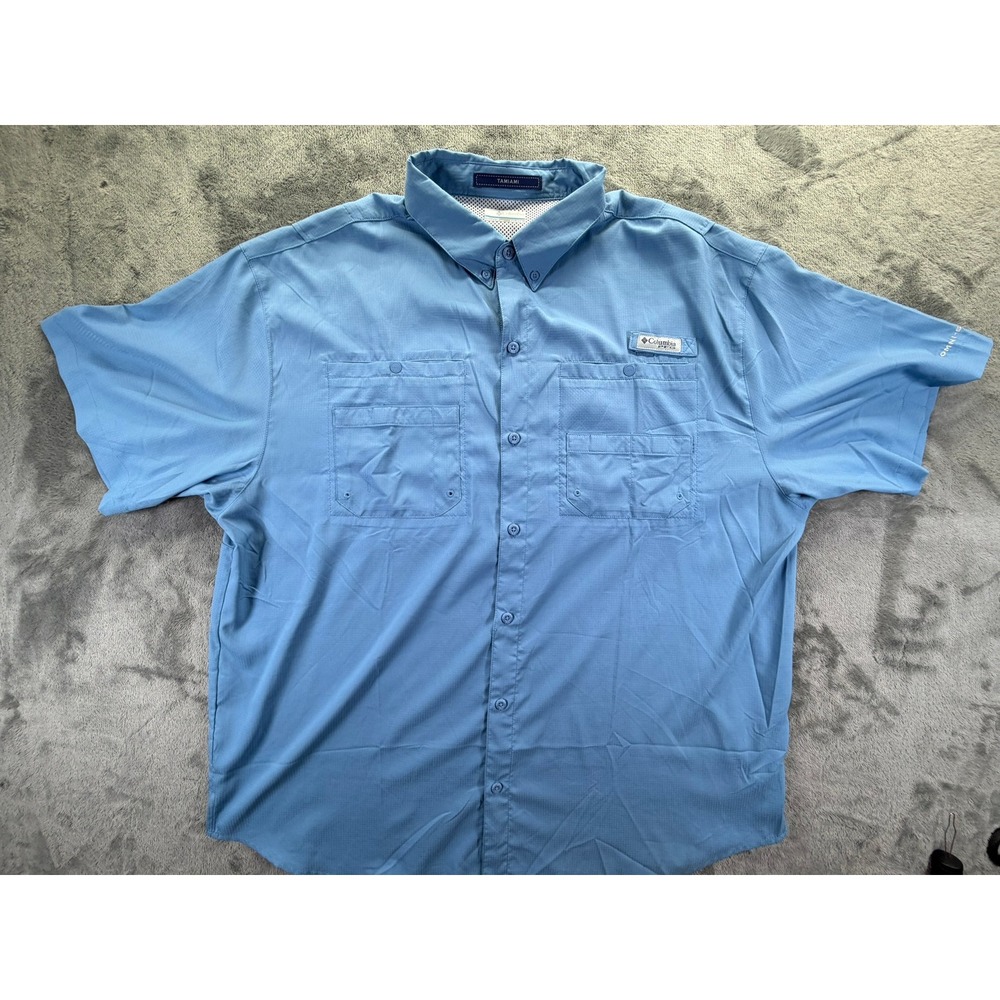Columbia PFG Tamiami II Fishing Shirt Mens XXL Blue Short Sleeve Vented FM7266